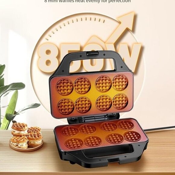 Mini Waffle Maker for Kids, Bake 8 x 1.8 Inch Tiny Waffle Bites, Compact - Picture 2 of 7